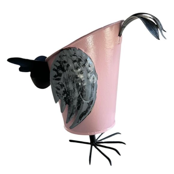 Large Eyed Metal Pink Owl Planter - Picture 3 of 5